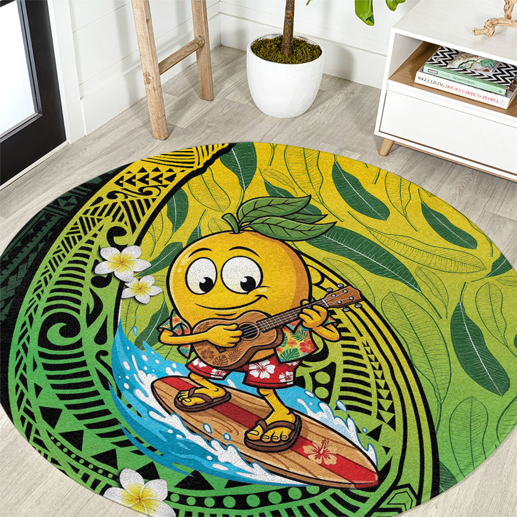 Hawaii Surfing Mango Round Carpet Manako Polynesian Fish Hook