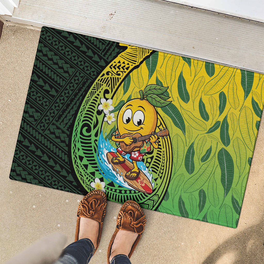 Hawaii Surfing Mango Rubber Doormat Manako Polynesian Fish Hook