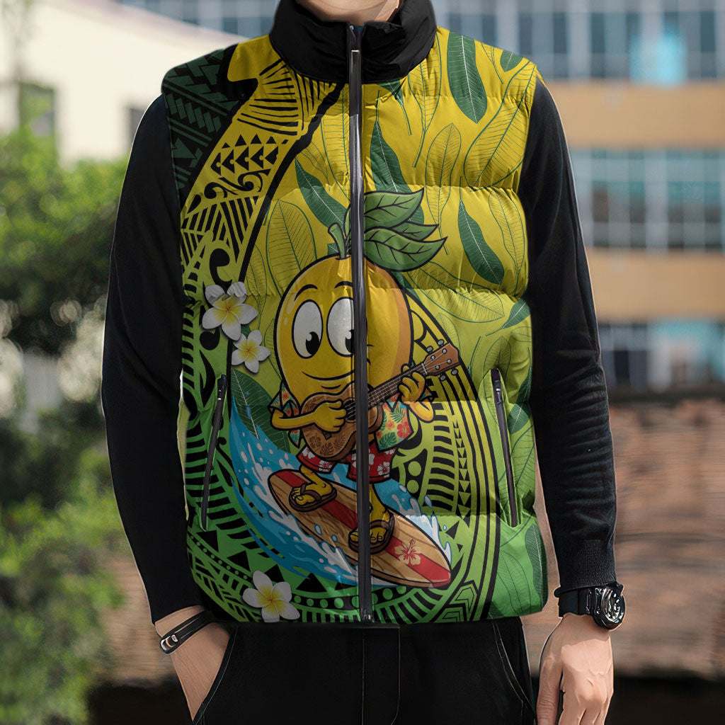 Hawaii Surfing Mango Sleeveless Puffer Jacket Manako Polynesian Fish Hook