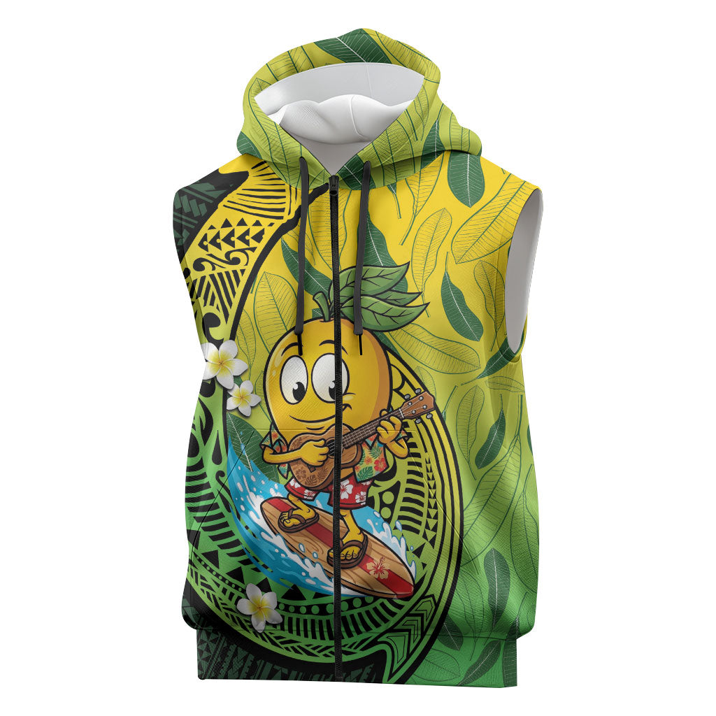 Hawaii Surfing Mango Sleeveless Zip Hoodie Manako Polynesian Fish Hook