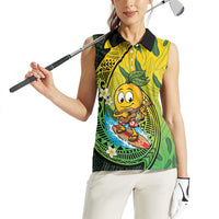 Hawaii Surfing Mango Women Sleeveless Polo Shirt Manako Polynesian Fish Hook
