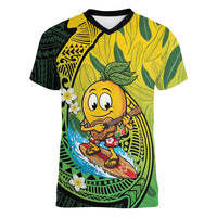 Hawaii Surfing Mango Women V-Neck T-Shirt Manako Polynesian Fish Hook
