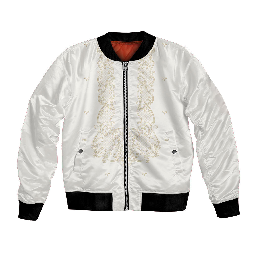 Philippines National Costume Bomber Jacket Barong Tagalog Inspired Ivory White Color LT14 Unisex Ivory White - Polynesian Pride