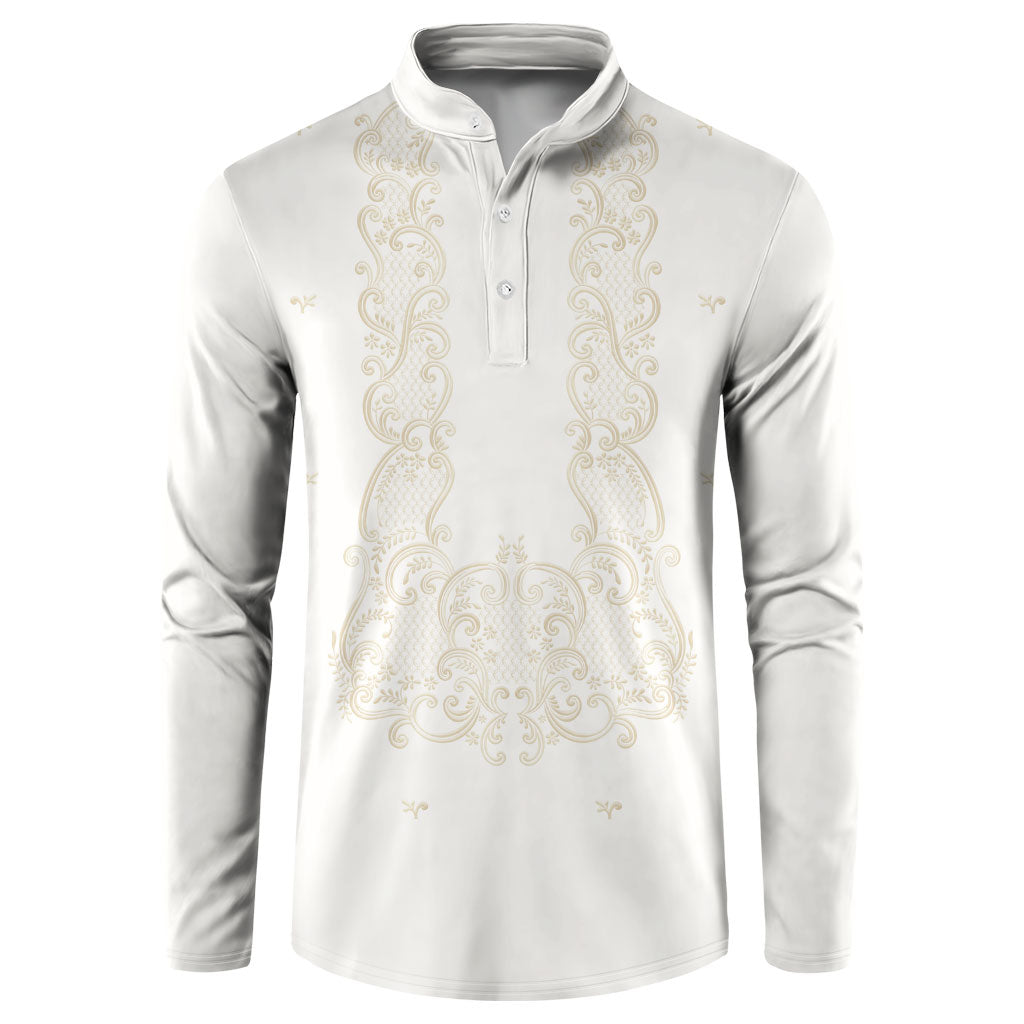 Philippines National Costume Button Sweatshirt Barong Tagalog Inspired Ivory White Color LT14 Ivory White - Polynesian Pride