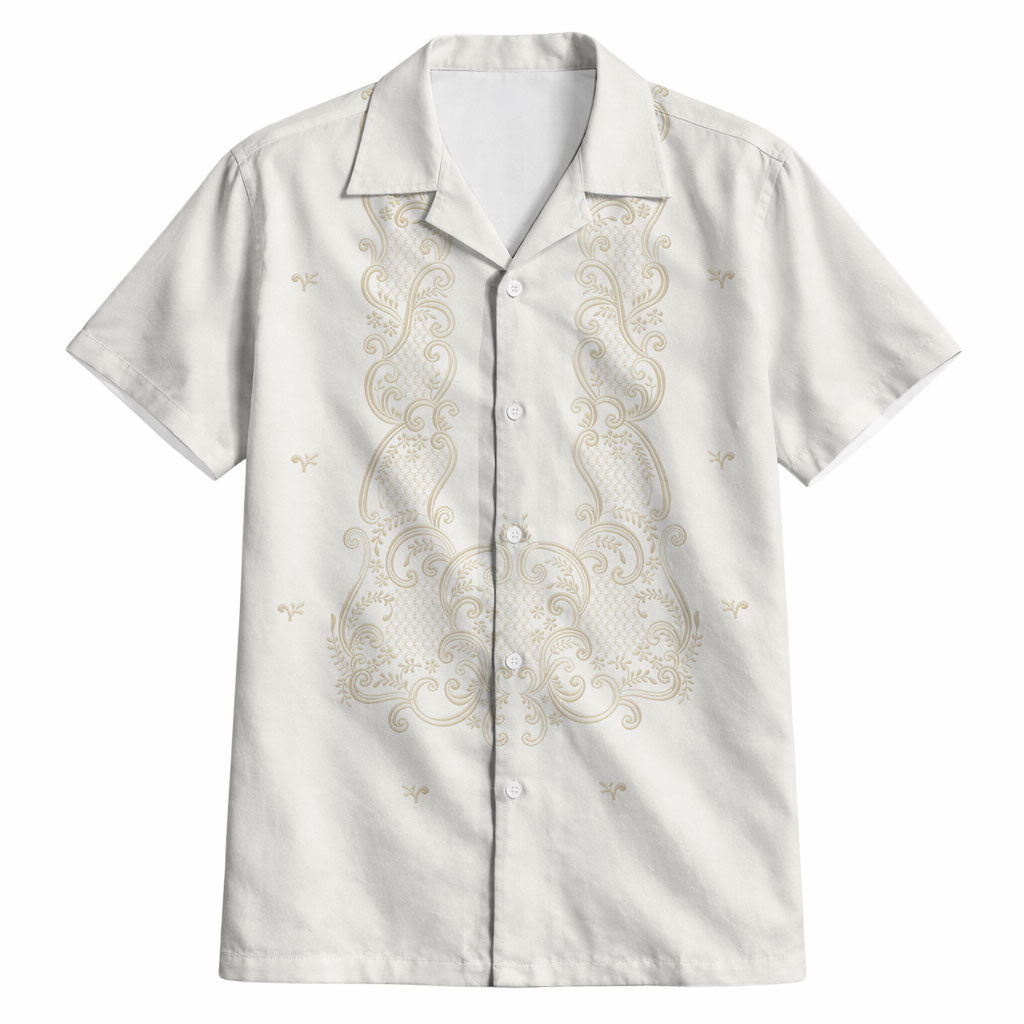 Philippines National Costume Hawaiian Shirt Barong Tagalog Inspired Ivory White Color LT14 Ivory White - Polynesian Pride