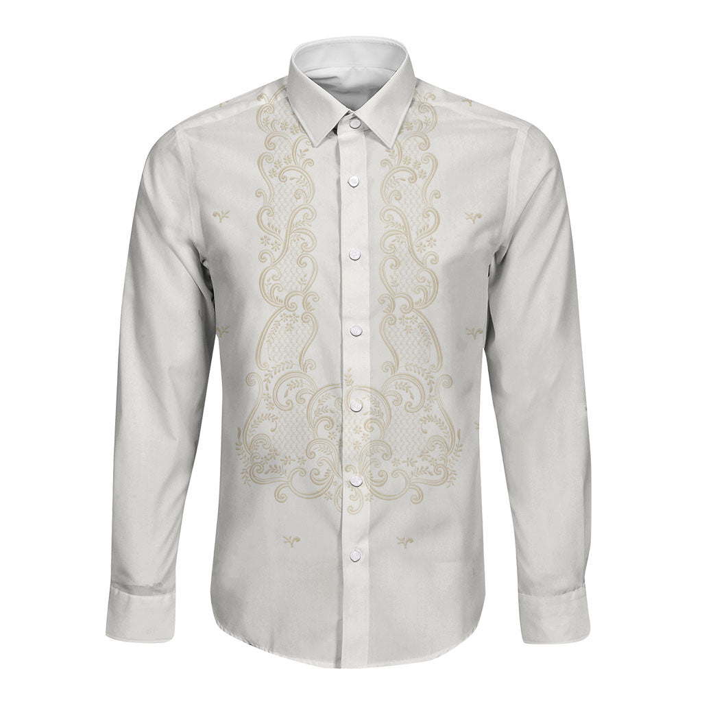Philippines National Costume Long Sleeve Button Shirt Barong Tagalog Inspired Ivory White Color LT14 Unisex Ivory White - Polynesian Pride