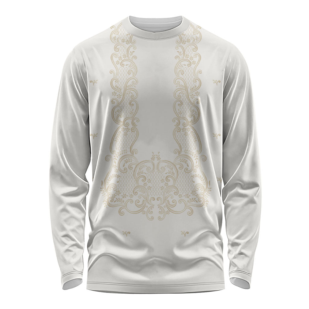 Philippines National Costume Long Sleeve Shirt Barong Tagalog Inspired Ivory White Color LT14 Unisex Ivory White - Polynesian Pride