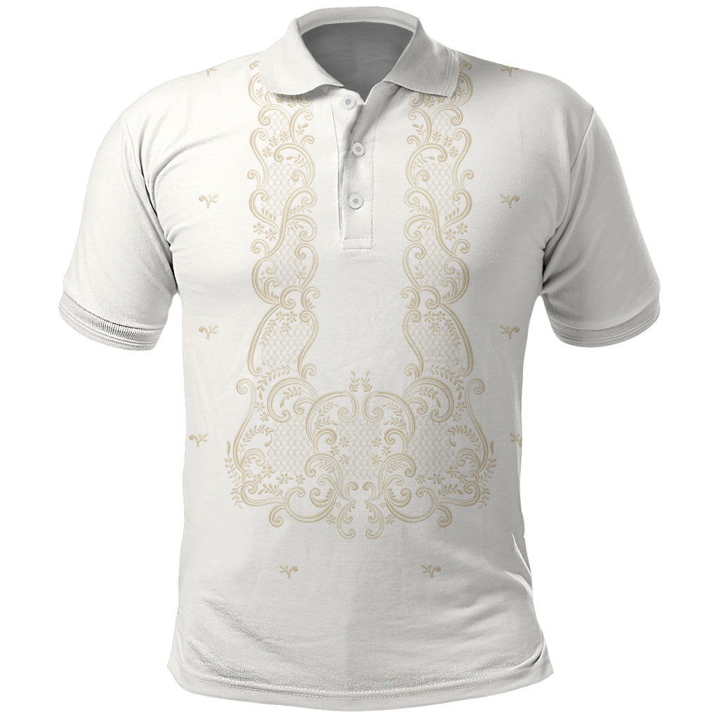 Philippines National Costume Polo Shirt Barong Tagalog Inspired Ivory White Color LT14 Ivory White - Polynesian Pride