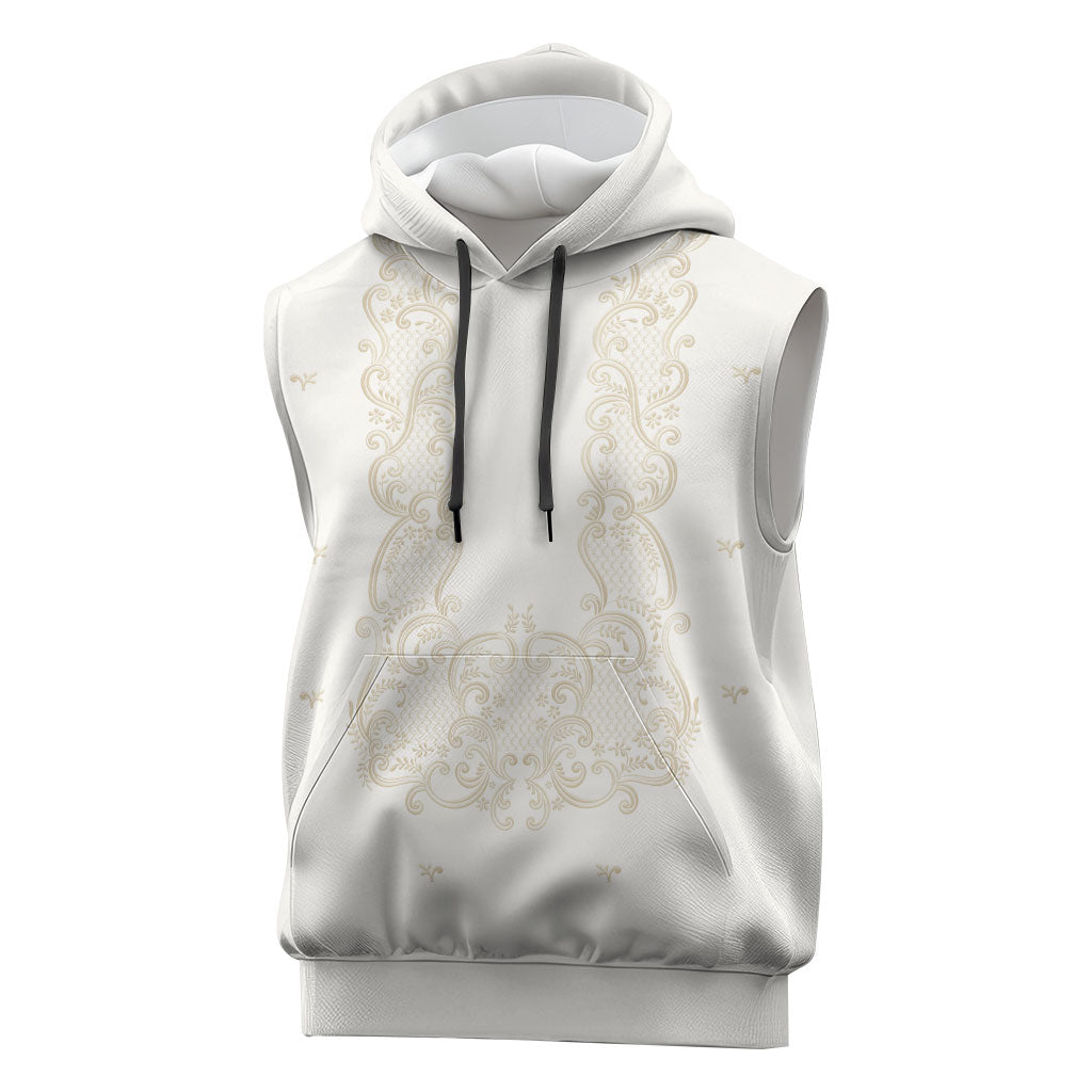 Philippines National Costume Sleeveless Hoodie Barong Tagalog Inspired Ivory White Color LT14 Ivory White - Polynesian Pride