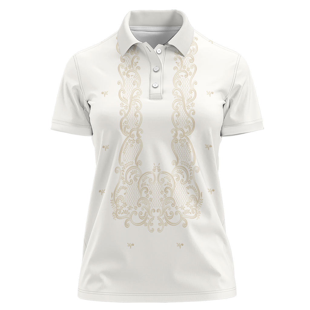 Philippines National Costume Women Polo Shirt Barong Tagalog Inspired Ivory White Color LT14 Female Ivory White - Polynesian Pride