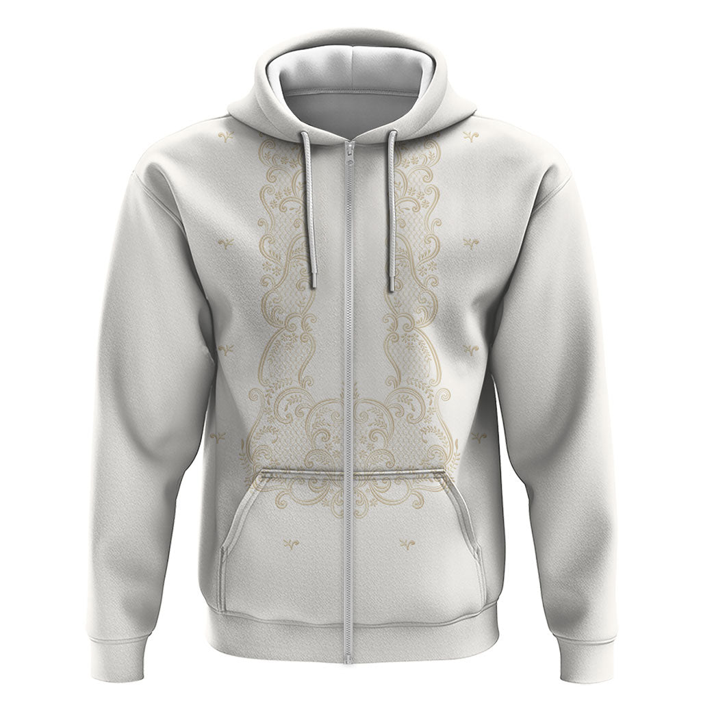 Philippines National Costume Zip Hoodie Barong Tagalog Inspired Ivory White Color LT14 Zip Hoodie Ivory White - Polynesian Pride