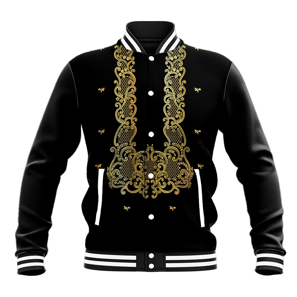 Philippines National Costume Baseball Jacket Barong Tagalog Inspired Black Color LT14 Unisex Black - Polynesian Pride