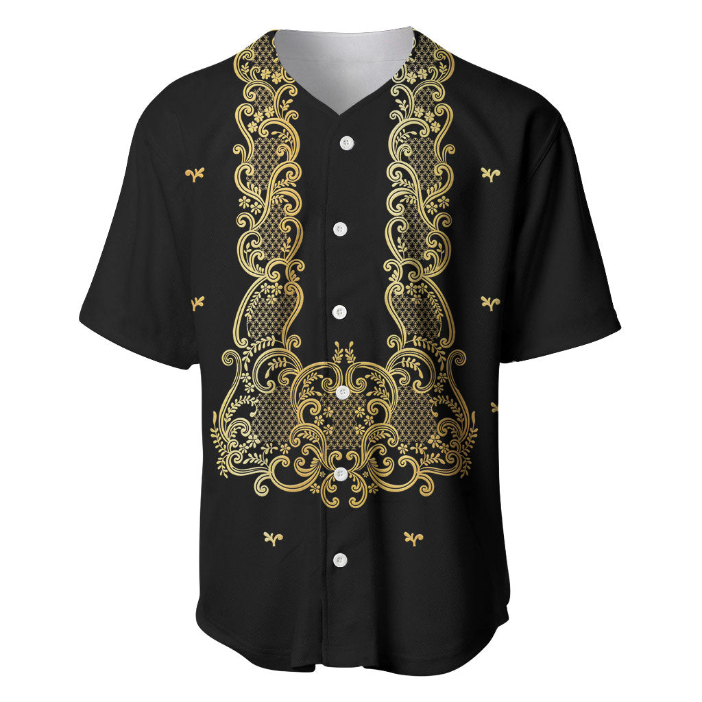 Philippines National Costume Baseball Jersey Barong Tagalog Inspired Black Color LT14 Black - Polynesian Pride