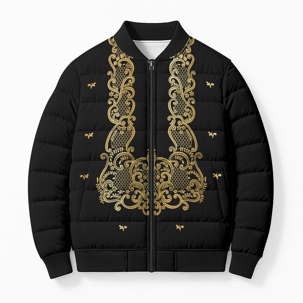 Philippines National Costume Bomber Puffer Jacket Barong Tagalog Inspired Black Color LT14 Unisex Black - Polynesian Pride