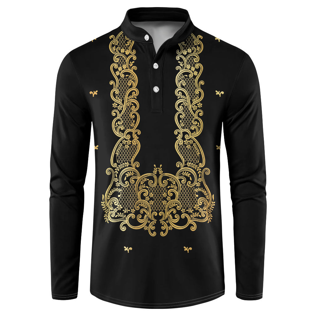 Philippines National Costume Button Sweatshirt Barong Tagalog Inspired Black Color LT14 Black - Polynesian Pride