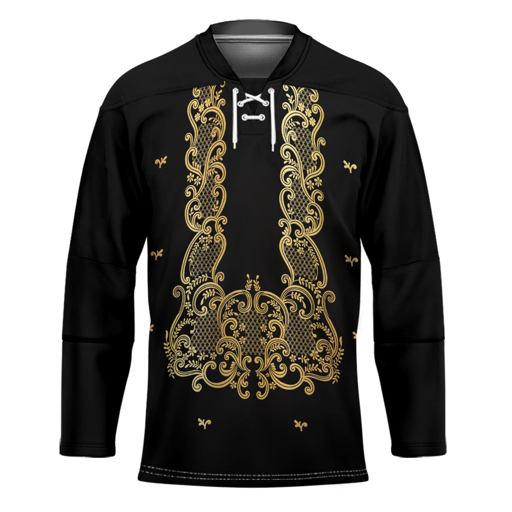 Philippines National Costume Hockey Jersey Barong Tagalog Inspired Black Color LT14 Unisex Black - Polynesian Pride