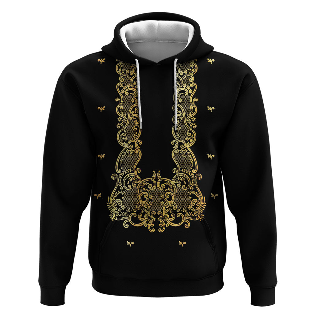 Philippines National Costume Hoodie Barong Tagalog Inspired Black Color LT14 Pullover Hoodie Black - Polynesian Pride