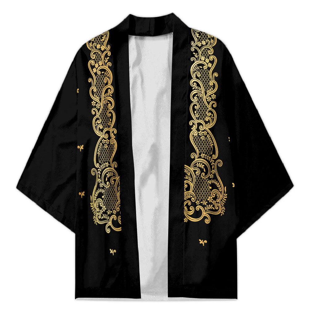 Philippines National Costume Kimono Barong Tagalog Inspired Black Color LT14 Unisex Black - Polynesian Pride