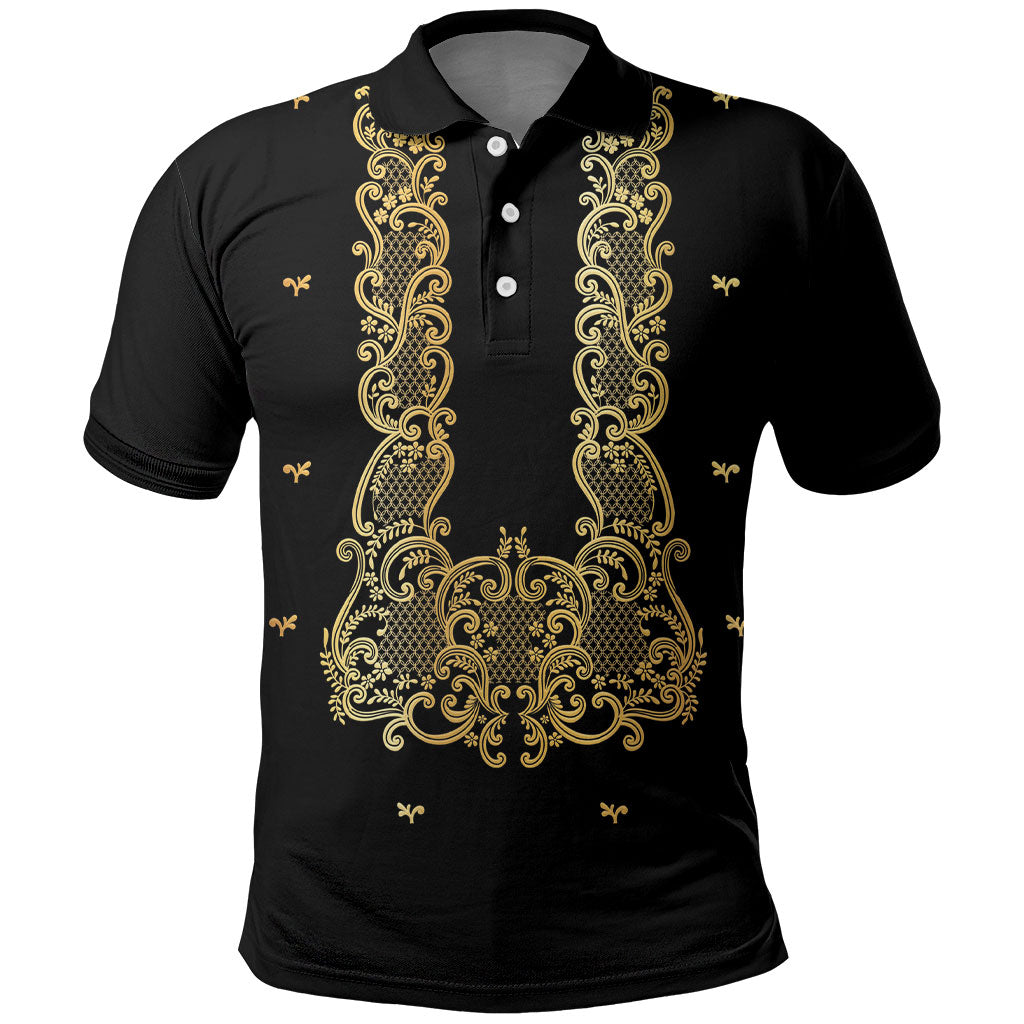 Philippines National Costume Polo Shirt Barong Tagalog Inspired Black Color LT14 Black - Polynesian Pride