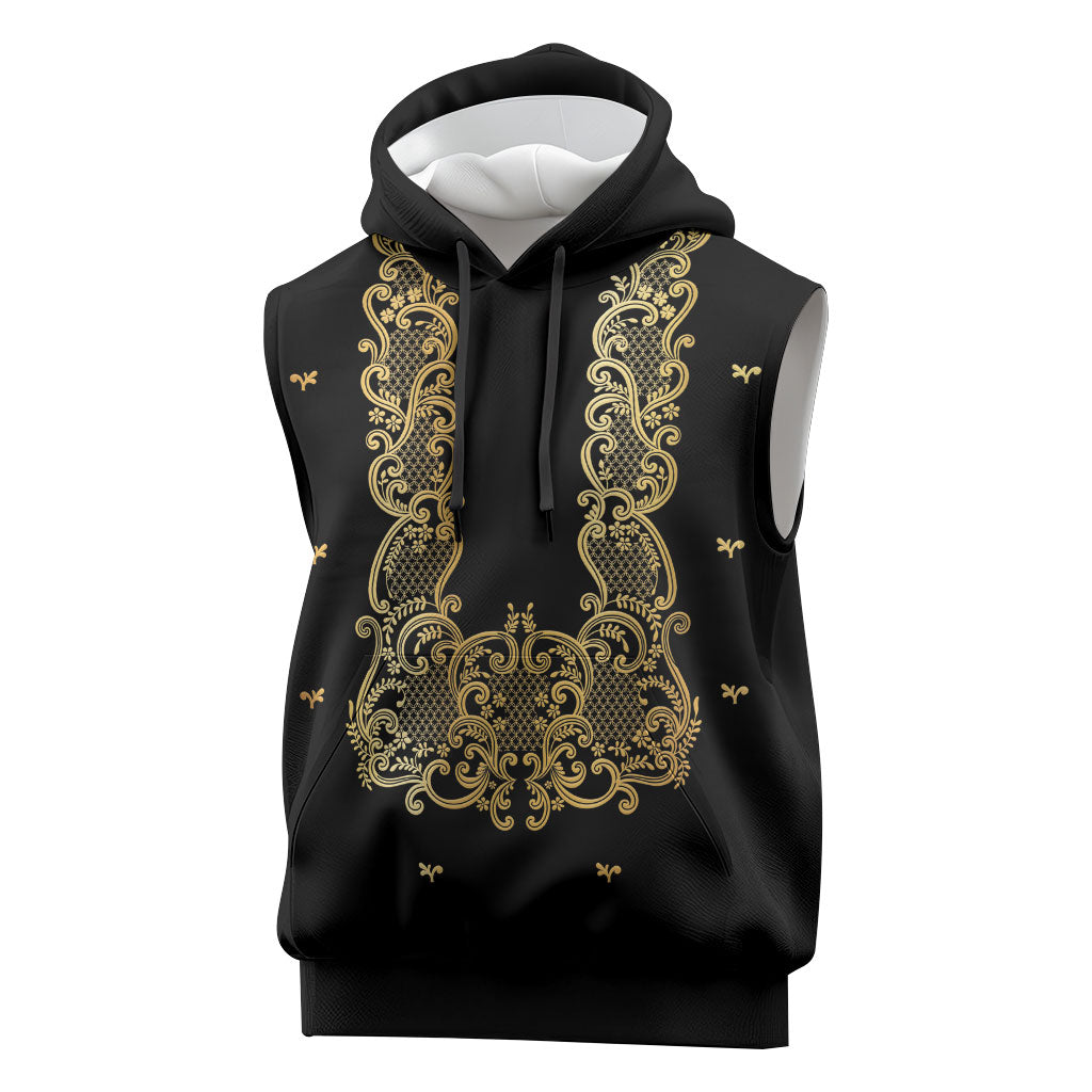 Philippines National Costume Sleeveless Hoodie Barong Tagalog Inspired Black Color LT14 Black - Polynesian Pride