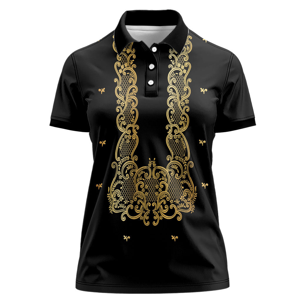 Philippines National Costume Women Polo Shirt Barong Tagalog Inspired Black Color LT14 Female Black - Polynesian Pride