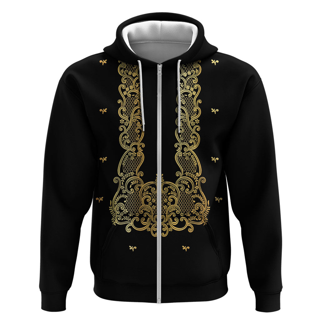 Philippines National Costume Zip Hoodie Barong Tagalog Inspired Black Color LT14 Zip Hoodie Black - Polynesian Pride