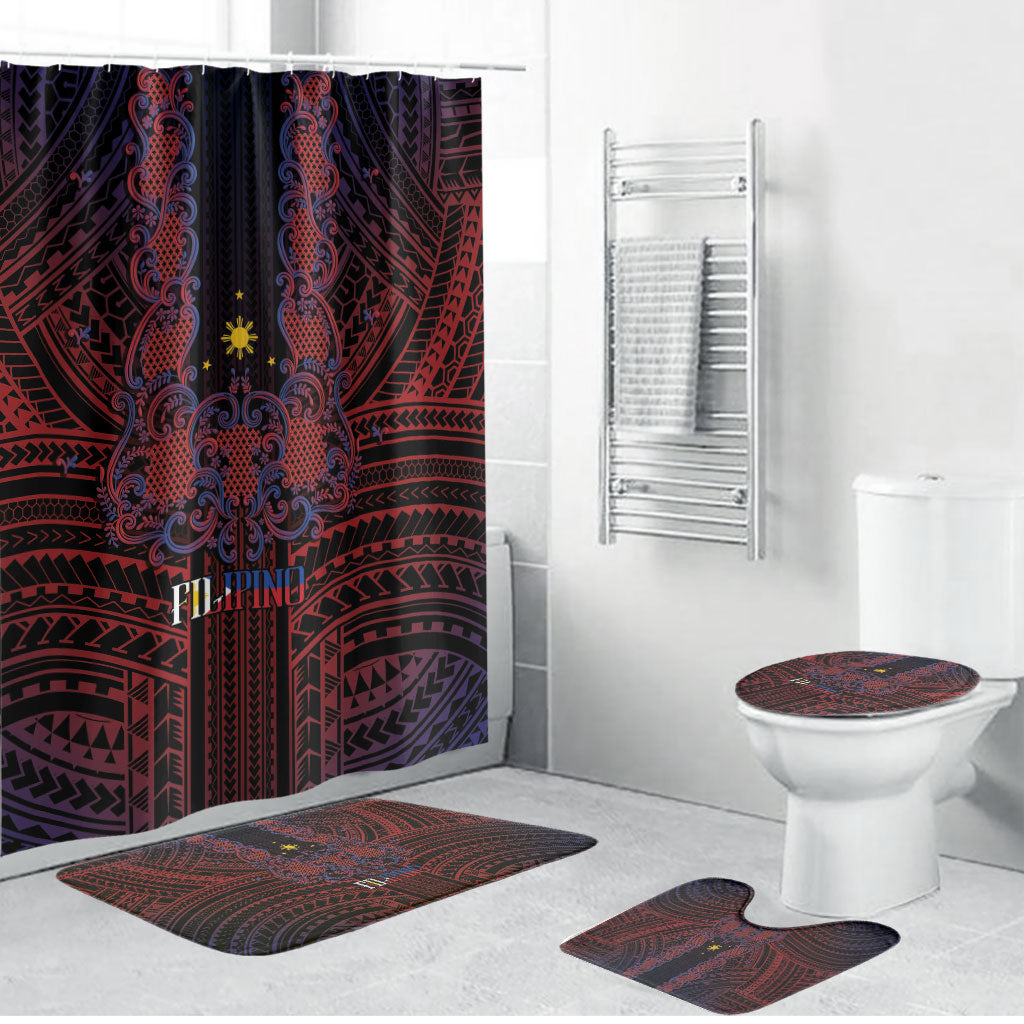 Filipino Barong Tagalog Inspired Bathroom Set Mabuhay Philippines Festival Polynesian Pattern LT14 Bathroom Set (4 pcs) Black - Polynesian Pride