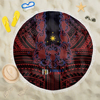 Filipino Barong Tagalog Inspired Beach Blanket Mabuhay Philippines Festival Polynesian Pattern LT14 One Size 150cm Black - Polynesian Pride