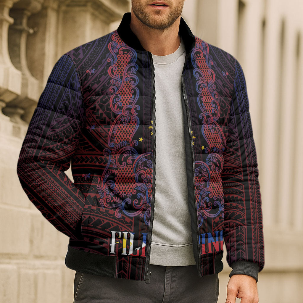 Filipino Barong Tagalog Inspired Personalised Bomber Puffer Jacket Mabuhay Philippines Festival Polynesian Pattern LT14 - Polynesian Pride