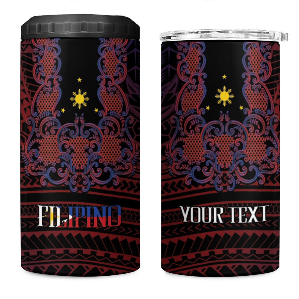 Filipino Barong Tagalog Inspired Personalised 4 in 1 Can Cooler Tumbler Mabuhay Philippines Festival Polynesian Pattern LT14 One Size: 16 oz Black - Polynesian Pride