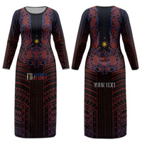 Filipino Barong Tagalog Inspired Personalised Couples Matching Long Sleeve Bodycon Dress and Long Sleeve Button Shirt Mabuhay Philippines Festival Polynesian Pattern LT14 - Polynesian Pride