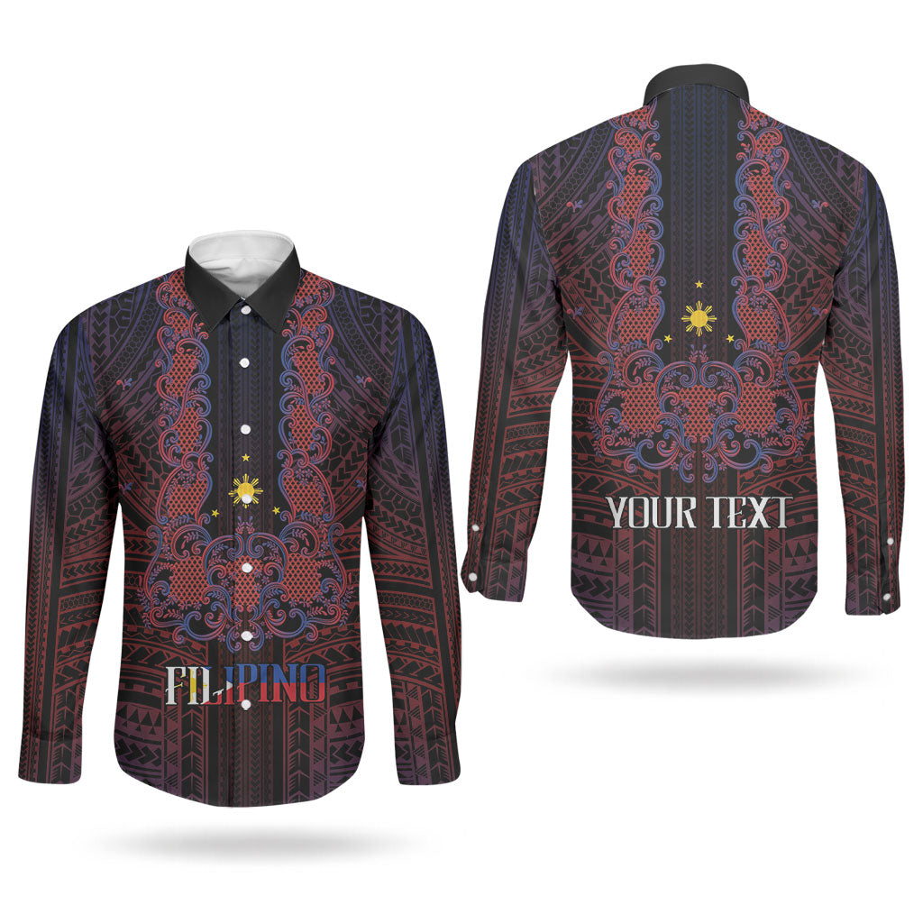 Filipino Barong Tagalog Inspired Personalised Couples Matching Mermaid Dress and Long Sleeve Button Shirt Mabuhay Philippines Festival Polynesian Pattern LT14 - Polynesian Pride