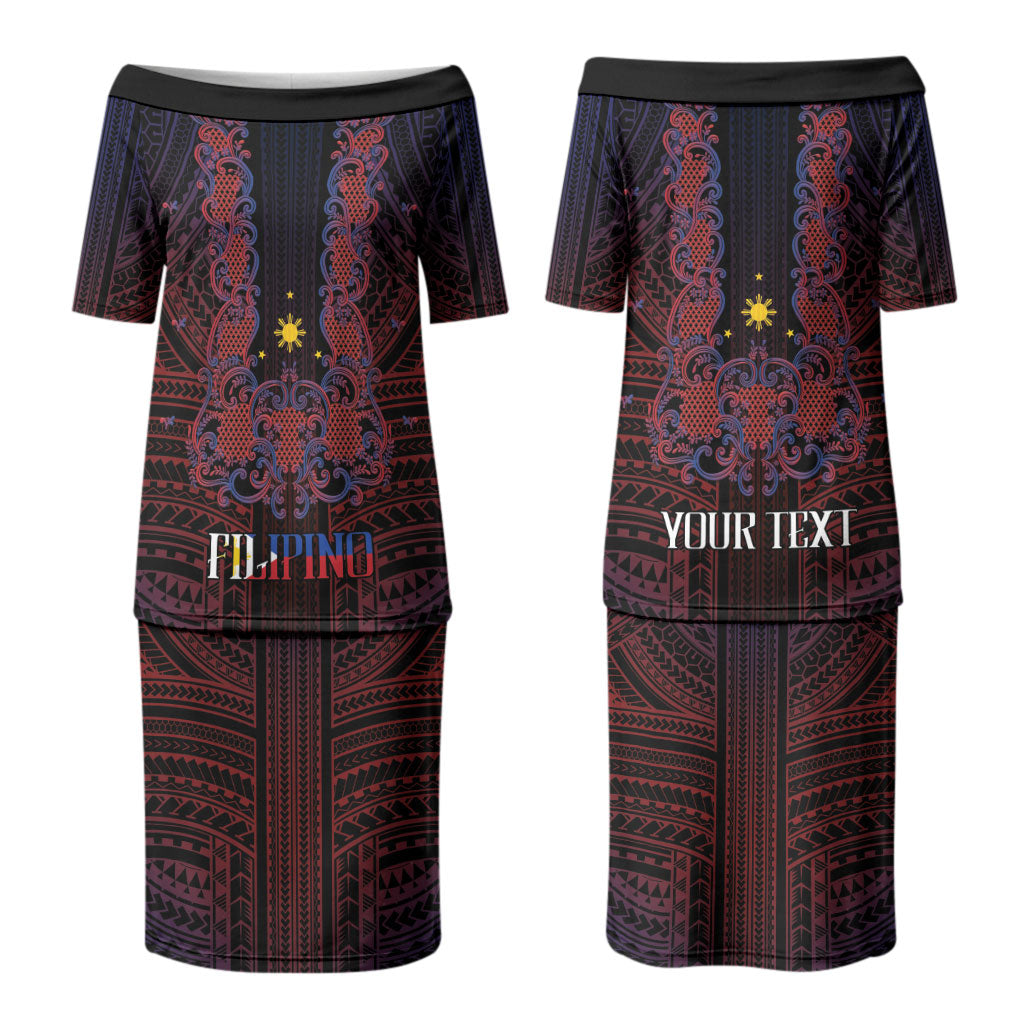 Filipino Barong Tagalog Inspired Personalised Couples Matching Puletasi and Long Sleeve Button Shirt Mabuhay Philippines Festival Polynesian Pattern LT14 - Polynesian Pride