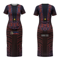 Filipino Barong Tagalog Inspired Personalised Couples Matching Short Sleeve Bodycon Dress and Long Sleeve Button Shirt Mabuhay Philippines Festival Polynesian Pattern LT14 - Polynesian Pride