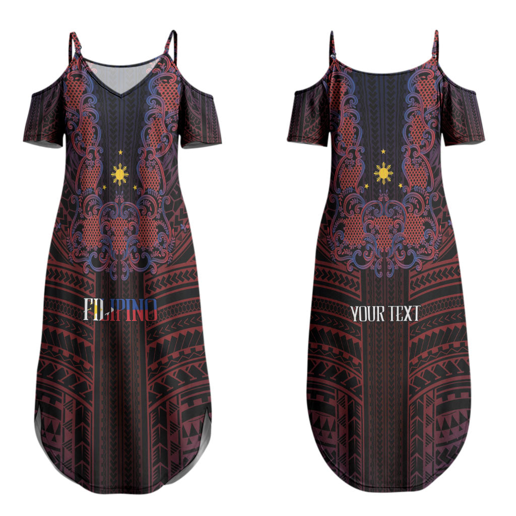 Filipino Barong Tagalog Inspired Personalised Couples Matching Summer Maxi Dress and Hawaiian Shirt Mabuhay Philippines Festival Polynesian Pattern LT14 - Polynesian Pride