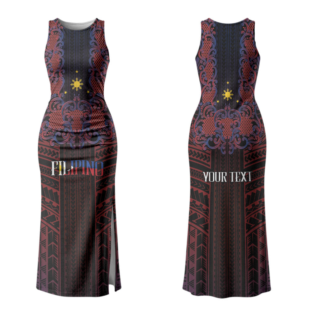 Filipino Barong Tagalog Inspired Personalised Couples Matching Tank Maxi Dress and Hawaiian Shirt Mabuhay Philippines Festival Polynesian Pattern LT14 - Polynesian Pride