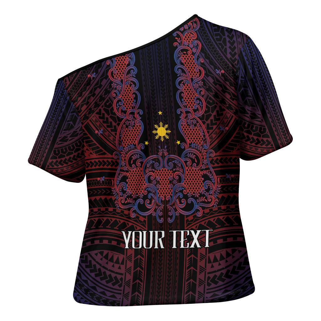 Filipino Barong Tagalog Inspired Personalised Cross Shoulder Shirt Mabuhay Philippines Festival Polynesian Pattern LT14 - Polynesian Pride