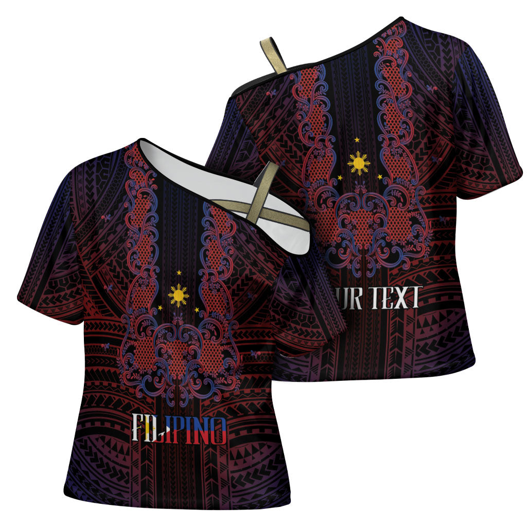 Filipino Barong Tagalog Inspired Personalised Cross Shoulder Shirt Mabuhay Philippines Festival Polynesian Pattern LT14 - Polynesian Pride