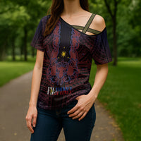 Filipino Barong Tagalog Inspired Personalised Cross Shoulder Shirt Mabuhay Philippines Festival Polynesian Pattern LT14 - Polynesian Pride