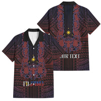 Filipino Barong Tagalog Inspired Personalised Family Matching Off The Shoulder Long Sleeve Dress and Hawaiian Shirt Mabuhay Philippines Festival Polynesian Pattern LT14 Dad's Shirt - Short Sleeve Black - Polynesian Pride