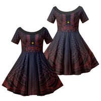 Filipino Barong Tagalog Inspired Personalised Family Matching Off The Shoulder Long Sleeve Dress and Hawaiian Shirt Mabuhay Philippines Festival Polynesian Pattern LT14 Daughter's Dress Black - Polynesian Pride