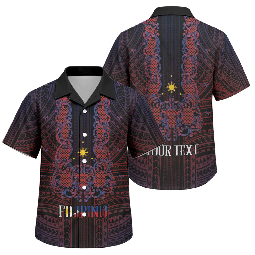 Filipino Barong Tagalog Inspired Personalised Family Matching Off The Shoulder Long Sleeve Dress and Hawaiian Shirt Mabuhay Philippines Festival Polynesian Pattern LT14 Son's Shirt Black - Polynesian Pride