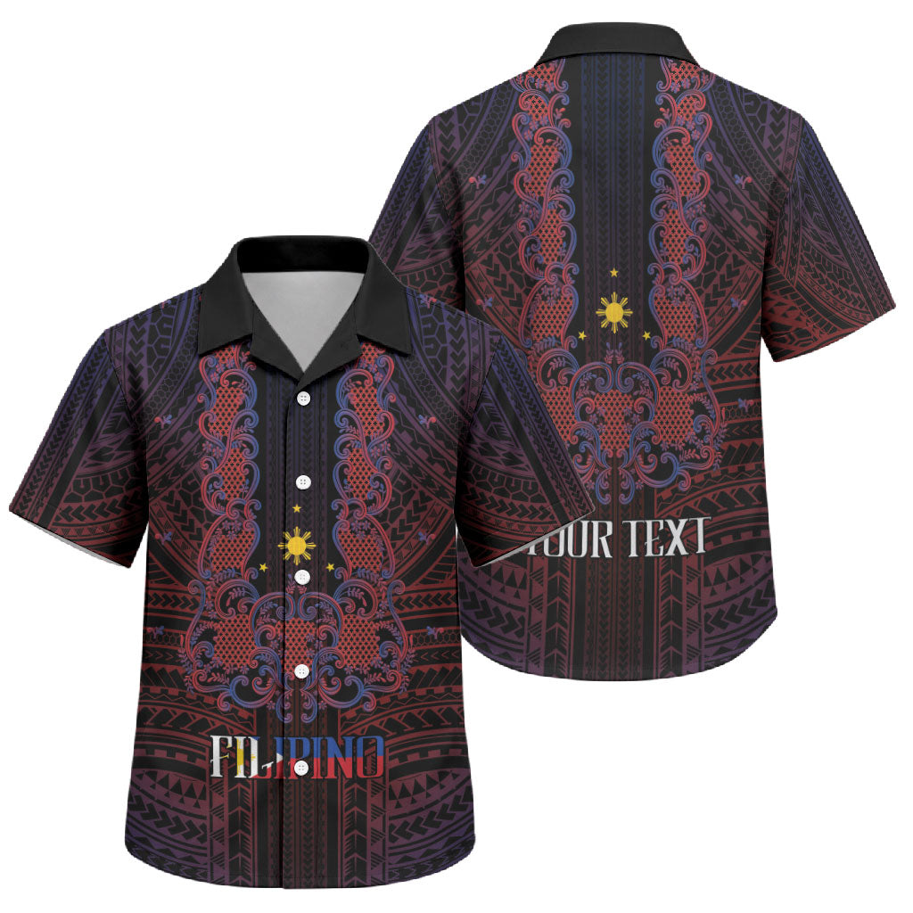 Filipino Barong Tagalog Inspired Personalised Family Matching Short Sleeve Bodycon Dress and Hawaiian Shirt Mabuhay Philippines Festival Polynesian Pattern LT14 Son's Shirt Black - Polynesian Pride