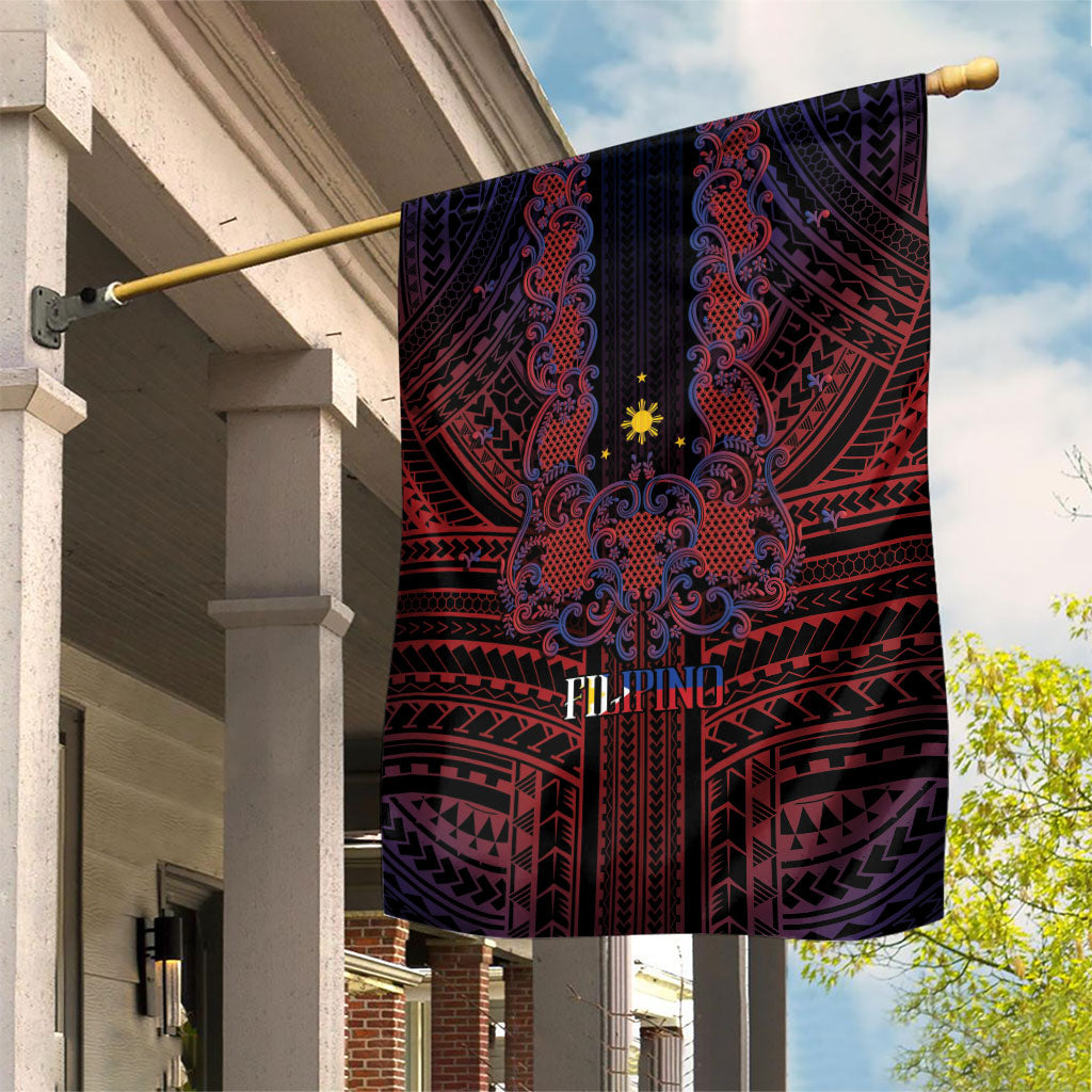 Filipino Barong Tagalog Inspired Garden Flag Mabuhay Philippines Festival Polynesian Pattern LT14 House Flag Black - Polynesian Pride