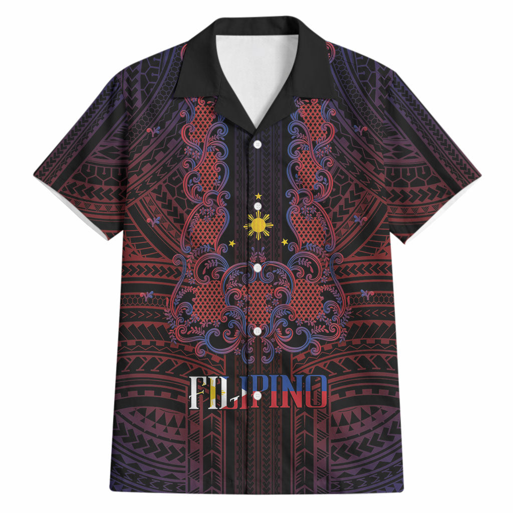 Filipino Barong Tagalog Inspired Personalised Hawaiian Shirt Mabuhay Philippines Festival Polynesian Pattern LT14 Black - Polynesian Pride