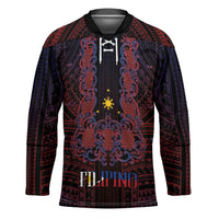 Filipino Barong Tagalog Inspired Personalised Hockey Jersey Mabuhay Philippines Festival Polynesian Pattern LT14 Unisex Black - Polynesian Pride
