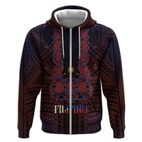 Filipino Barong Tagalog Inspired Personalised Hoodie Mabuhay Philippines Festival Polynesian Pattern LT14 Zip Hoodie Black - Polynesian Pride
