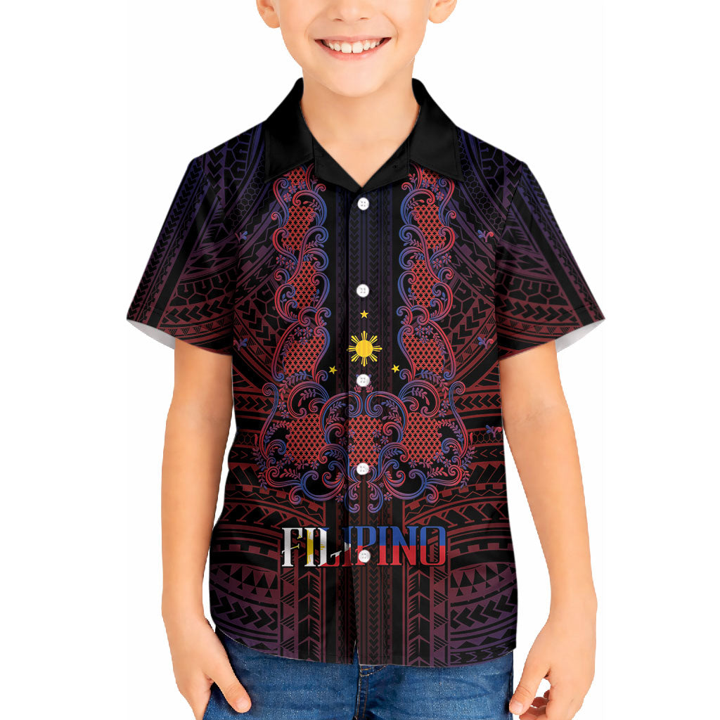 Filipino Barong Tagalog Inspired Personalised Kid Hawaiian Shirt Mabuhay Philippines Festival Polynesian Pattern LT14 Kid Black - Polynesian Pride