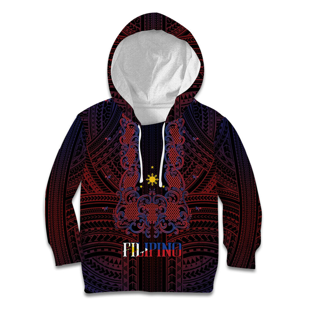 Filipino Barong Tagalog Inspired Personalised Kid Hoodie Mabuhay Philippines Festival Polynesian Pattern LT14 Hoodie Black - Polynesian Pride