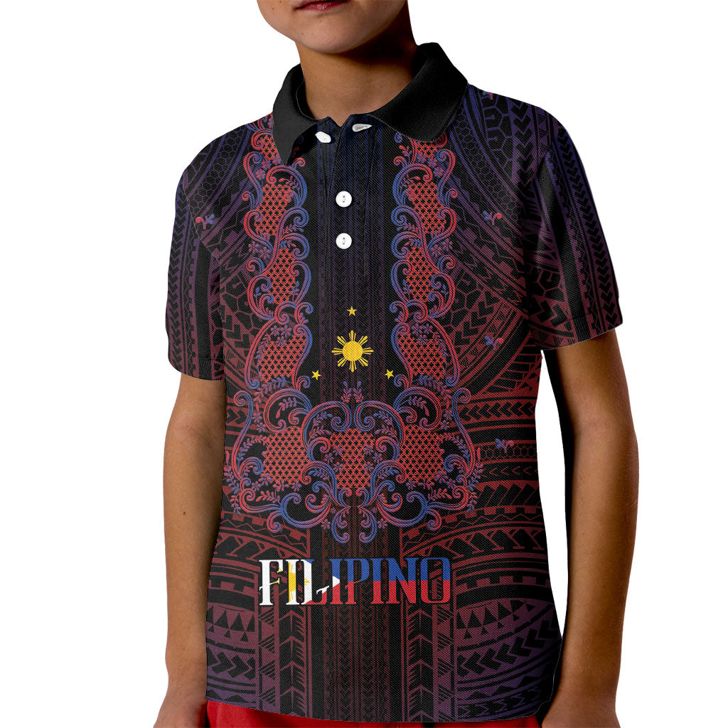 Filipino Barong Tagalog Inspired Personalised Kid Polo Shirt Mabuhay Philippines Festival Polynesian Pattern LT14 Kid Black - Polynesian Pride